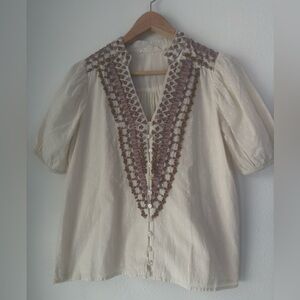 Anthropologie Forever That Girl Embroidered Peasant Blouse SZ 6